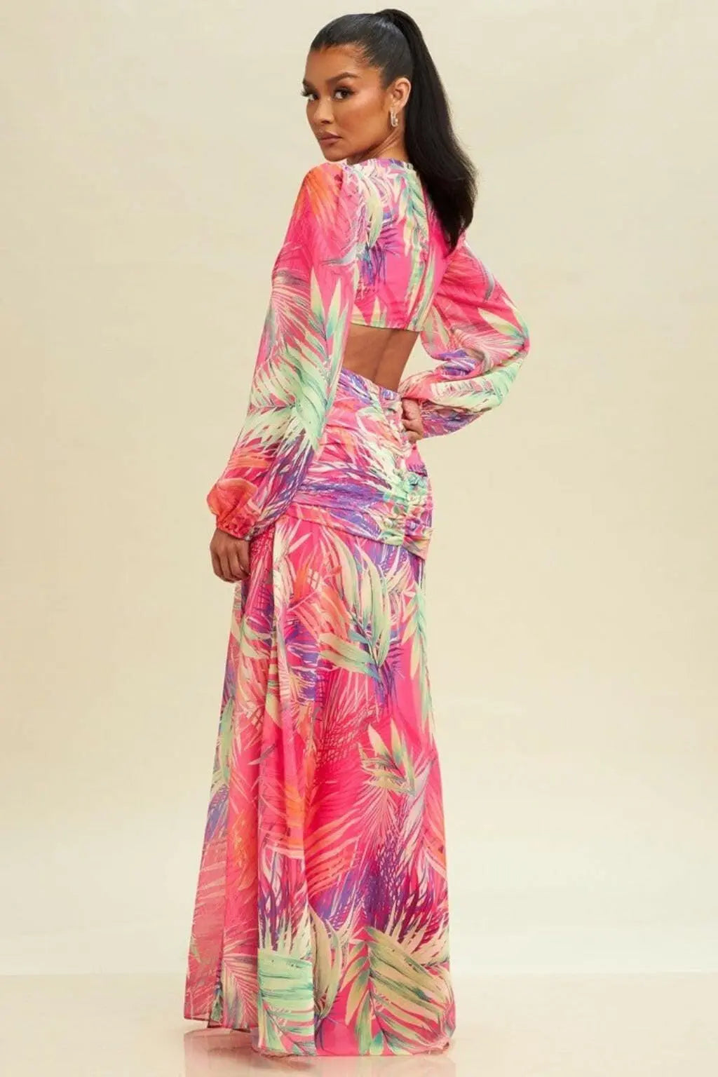 Chiffon floral maxi dress front view - Epicplacess