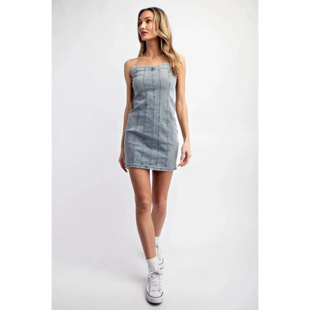 Grey denim dress front view - Epicplacess