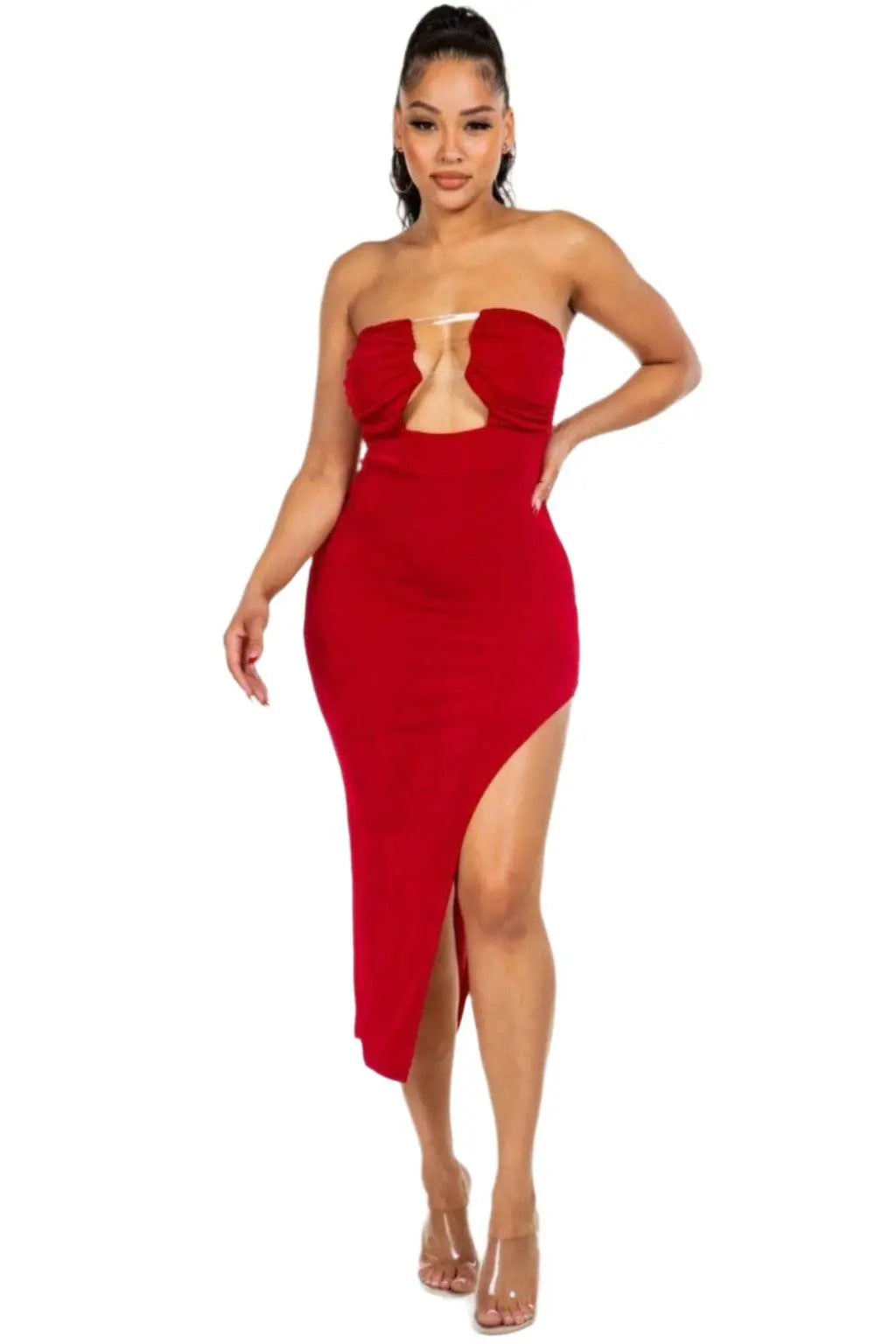 Slinky Invisible Strap Midi Dress