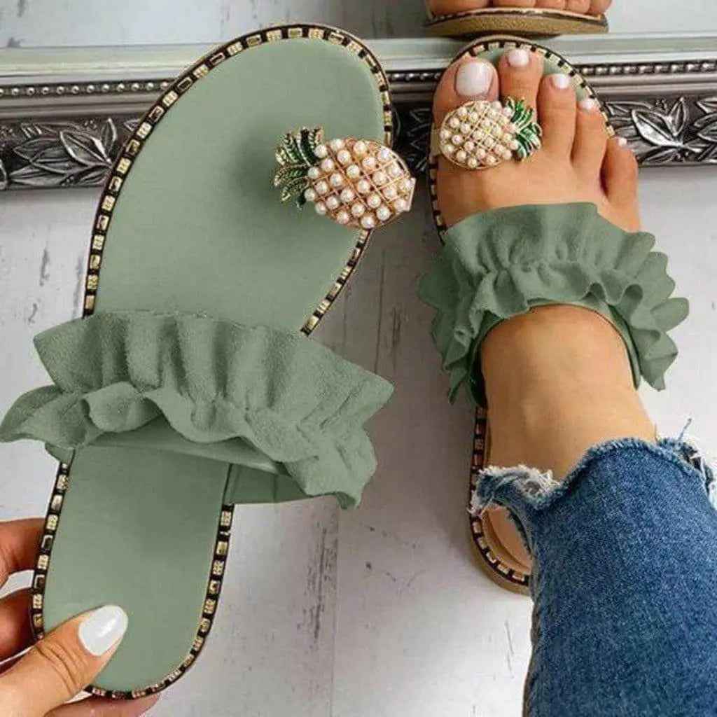 Pineapple pearl flat sandals side view - Epicplacess