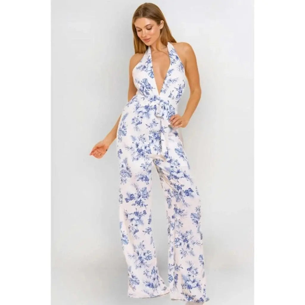 It's Flowing blue print wide-leg jumpsuit - Epicplacess