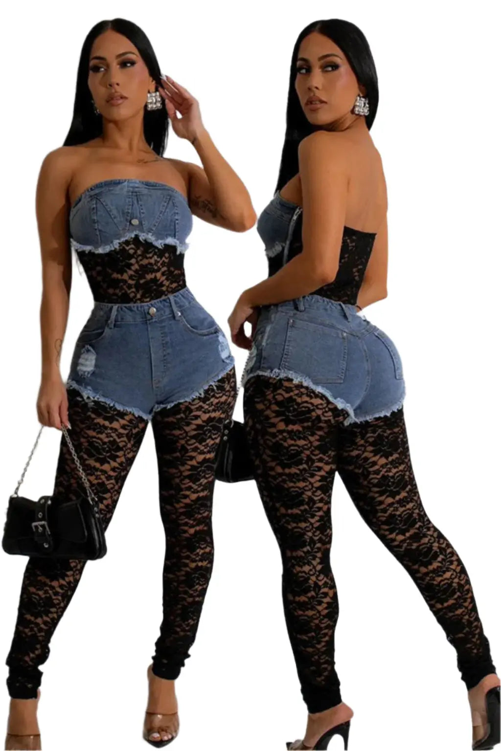 Denim trim sweater pant set - Epicplacess