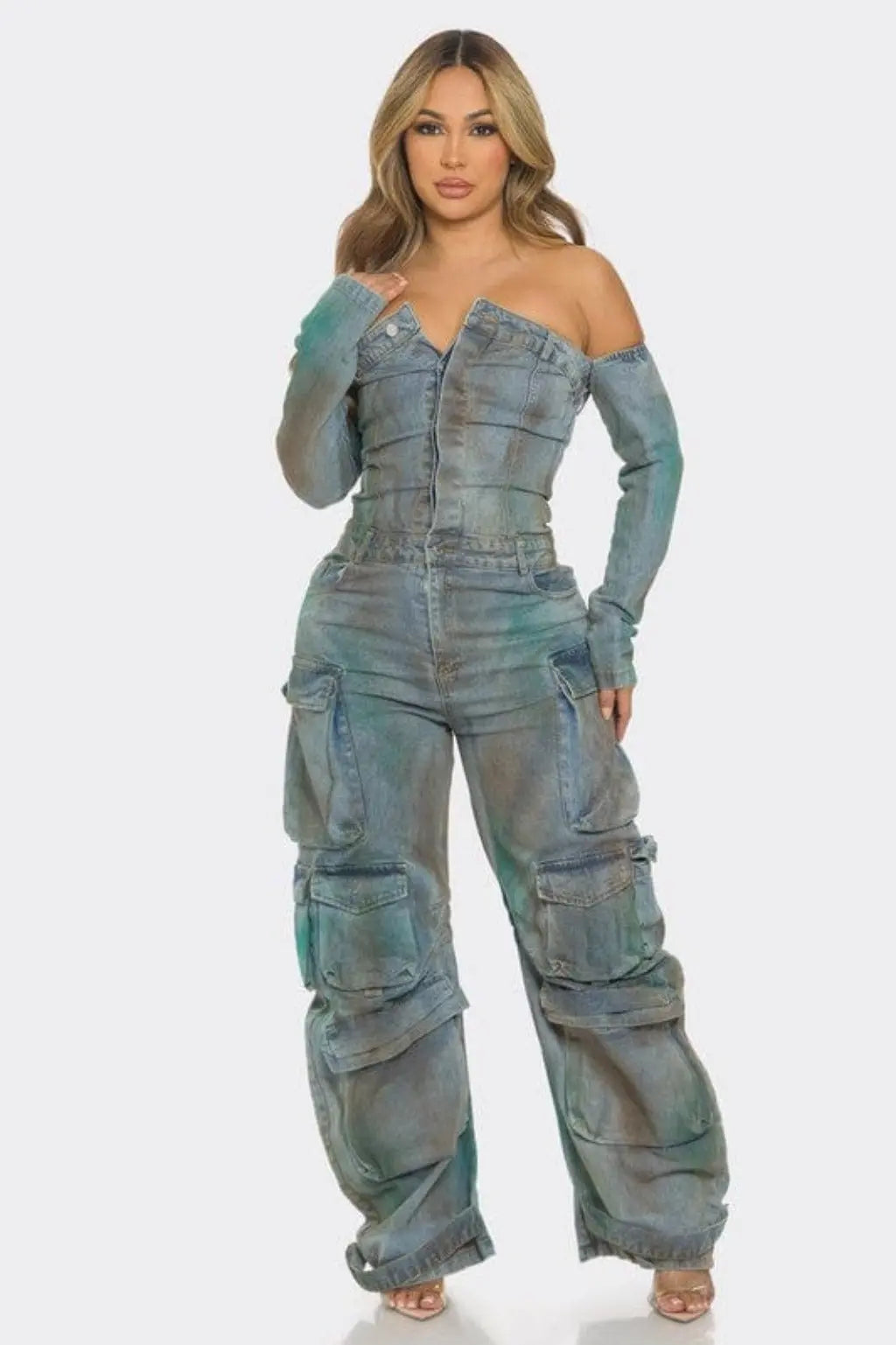 Rusty blue cargo denim jumpsuit - Epicplacess