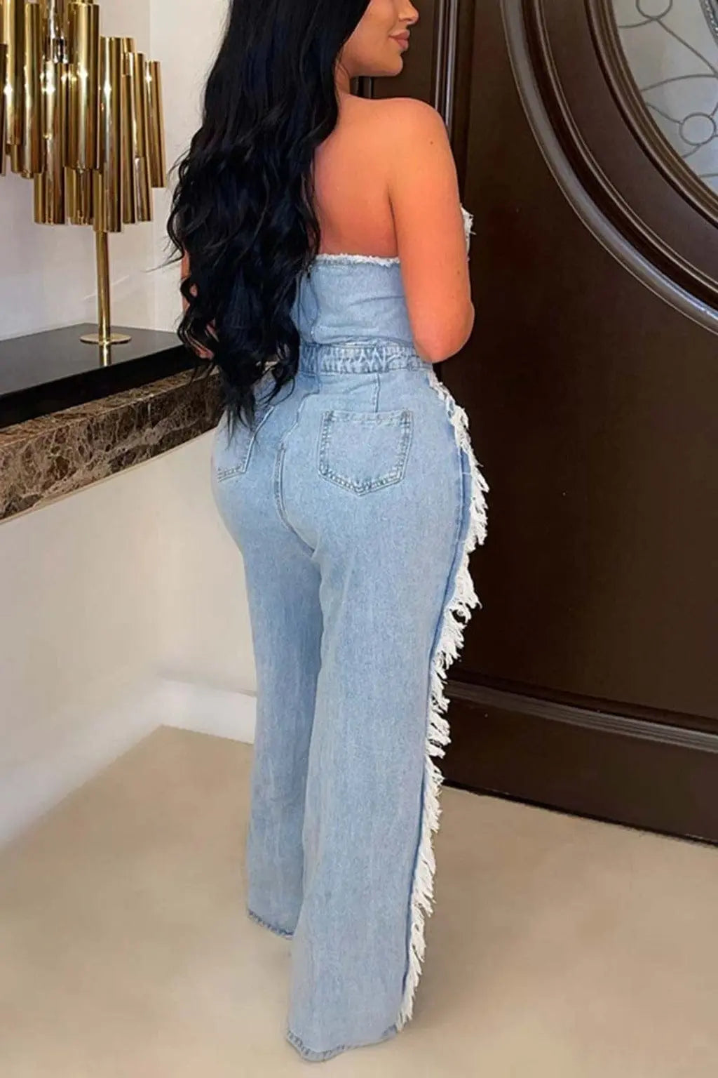 Distressed denim jumpsuit detail - Epicplacess