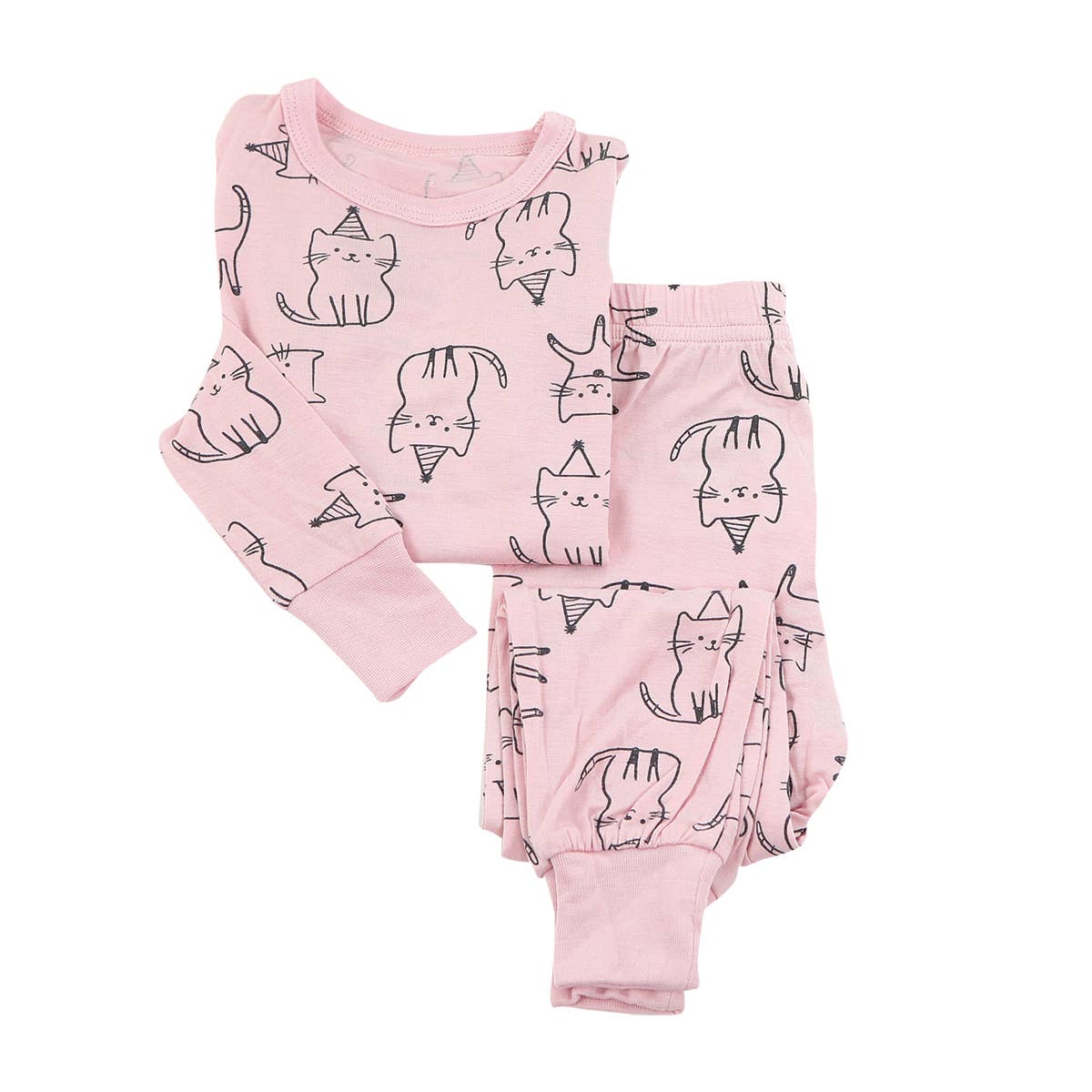 Kids' cat print long sleeve bamboo pajama set