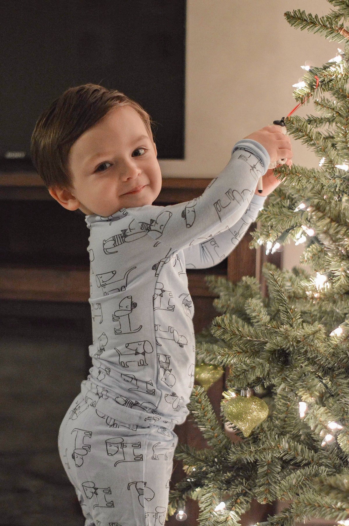 Kids' cat print long sleeve bamboo pajama set – view 3
