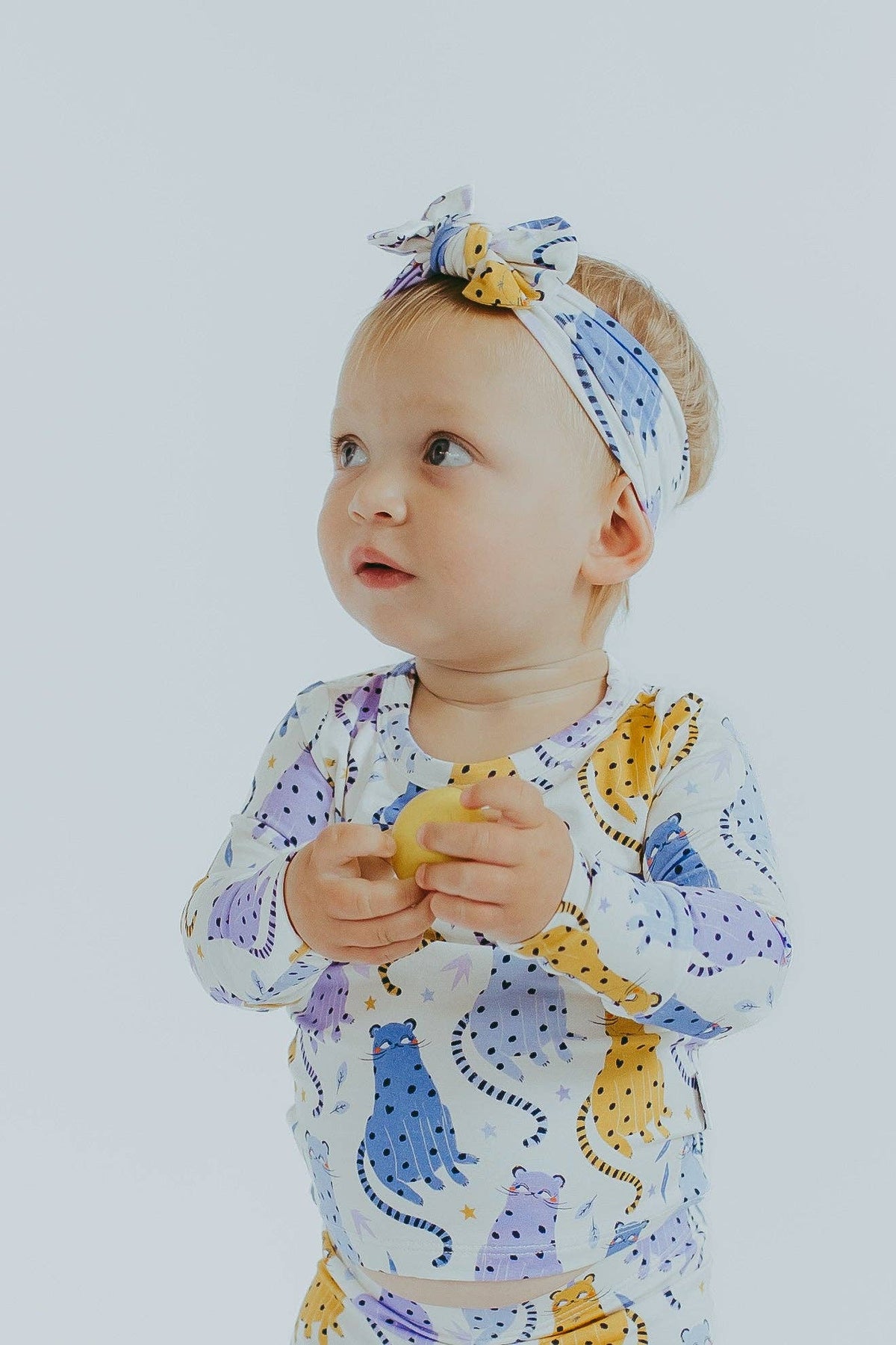 Toddler cream cat print long sleeve bamboo pajama set
