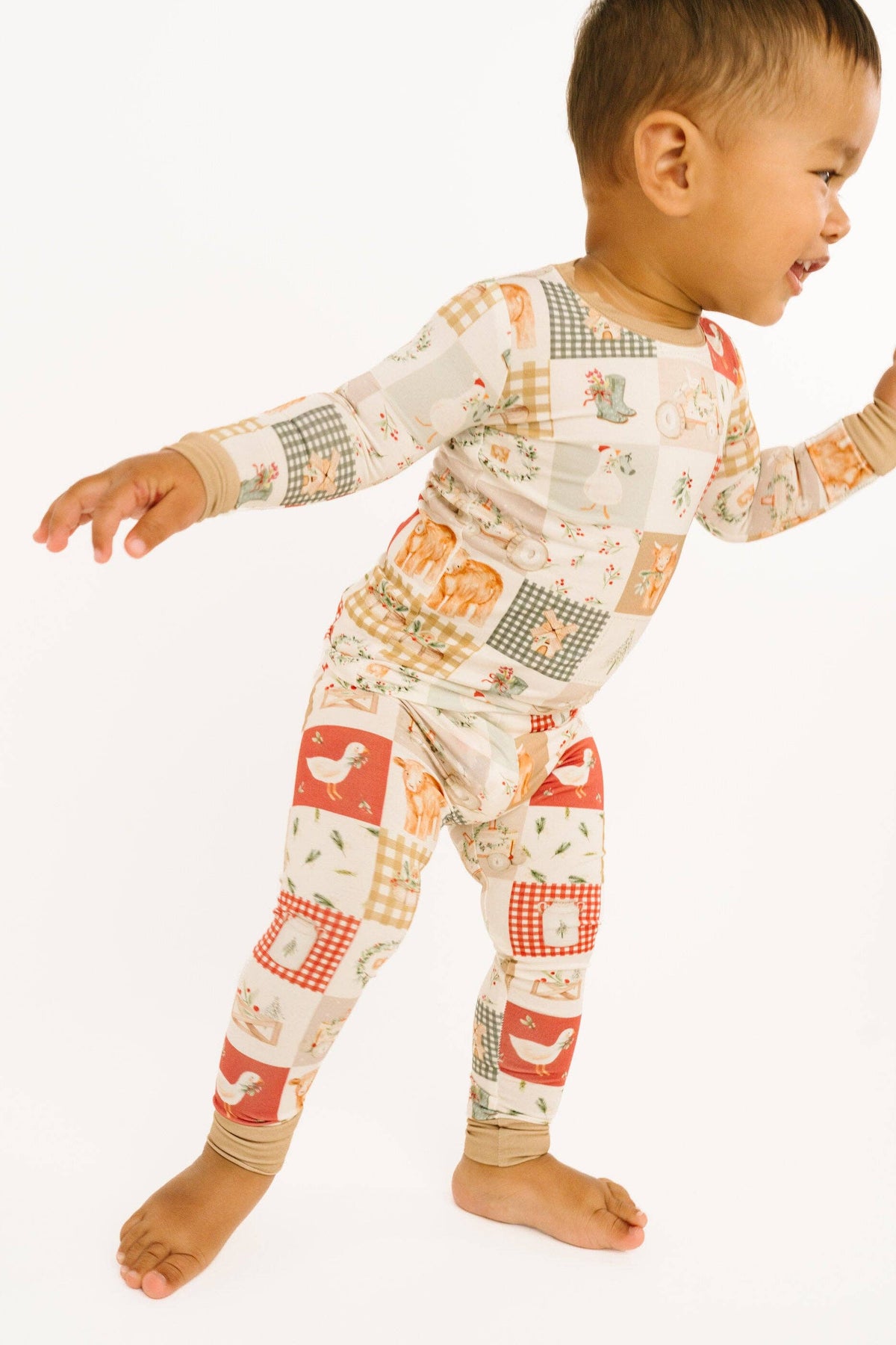 Kids' Country Christmas print long sleeve bamboo pajama set – view 4