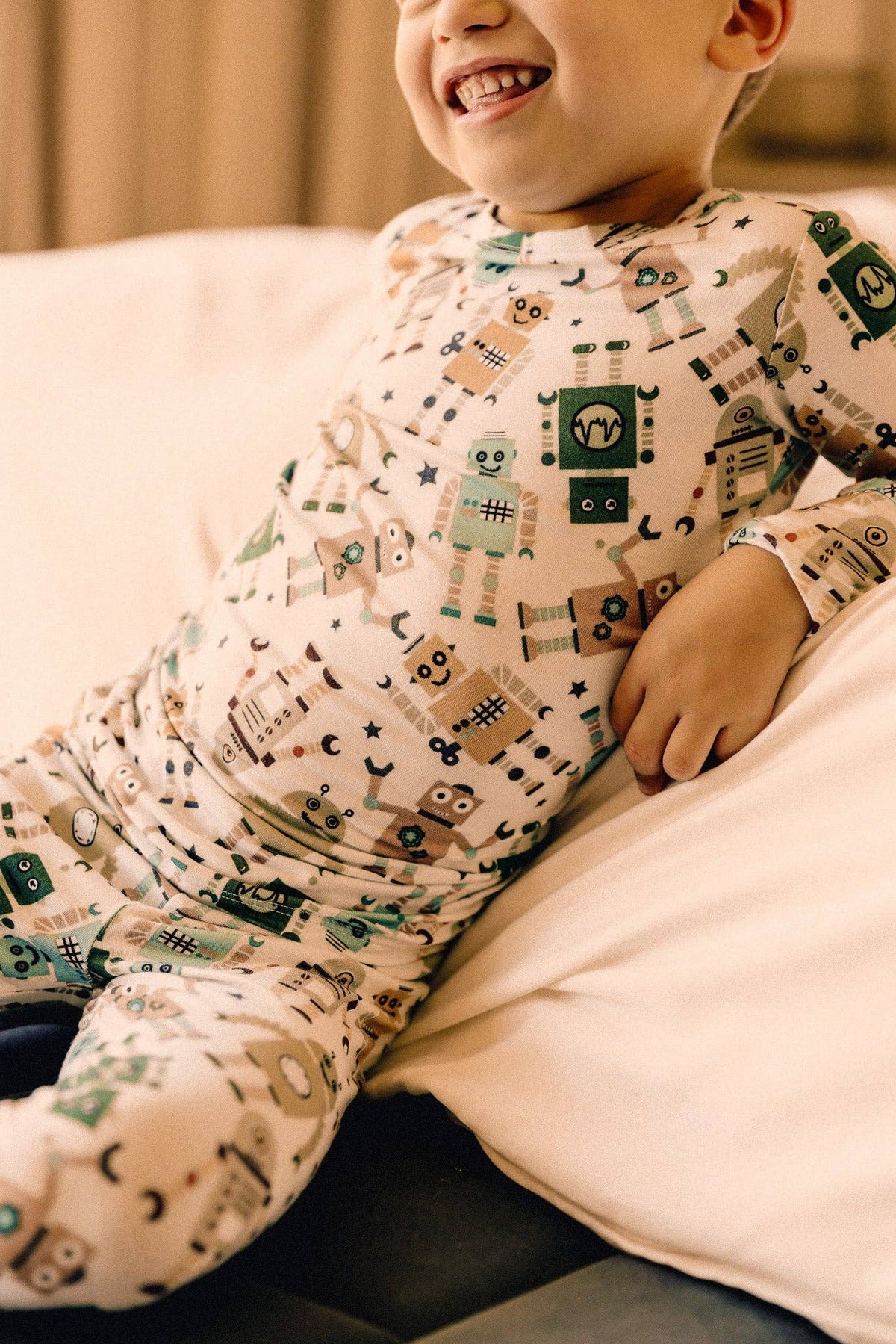 Kids' robot print long sleeve bamboo pajama set – view 3