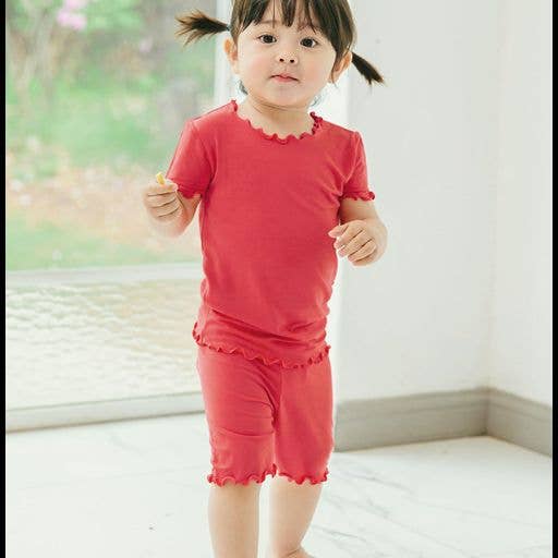 Girls' rose coral shirred short sleeve viscose pajama set – view 2