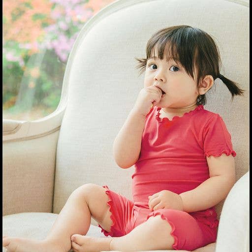 Girls' rose coral shirred short sleeve viscose pajama set – view 4