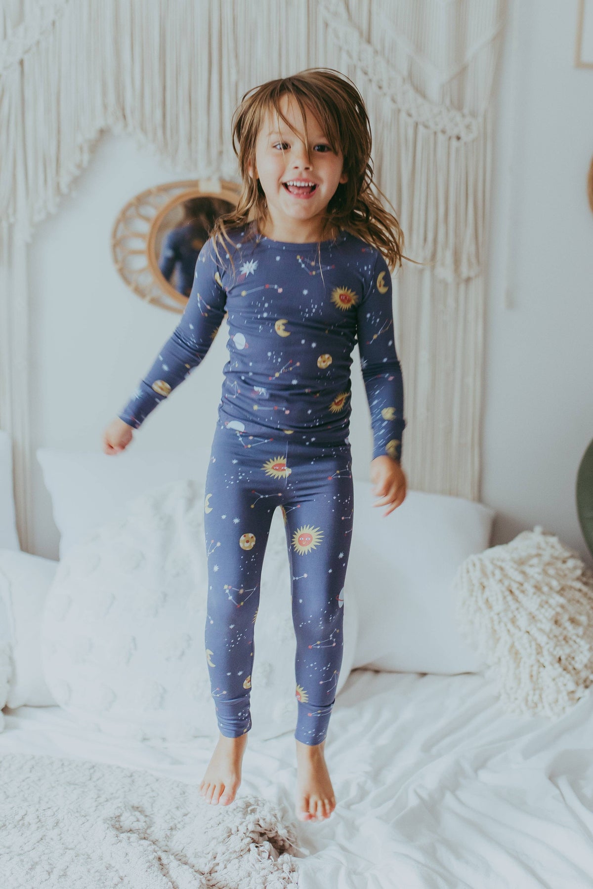 Toddler navy star print long sleeve bamboo pajama set – view 2