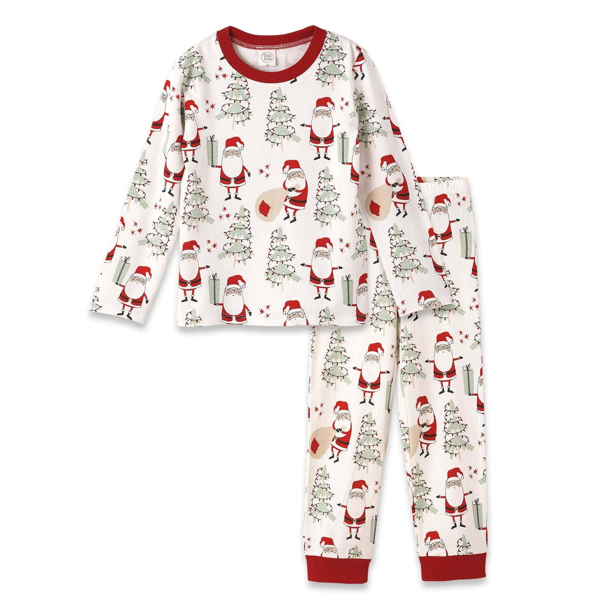 Kids' vintage Santa print long sleeve bamboo Christmas pajama set