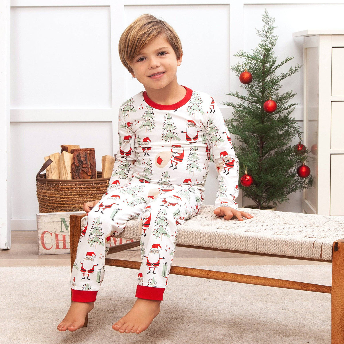 Kids' vintage Santa print long sleeve bamboo Christmas pajama set – view 2