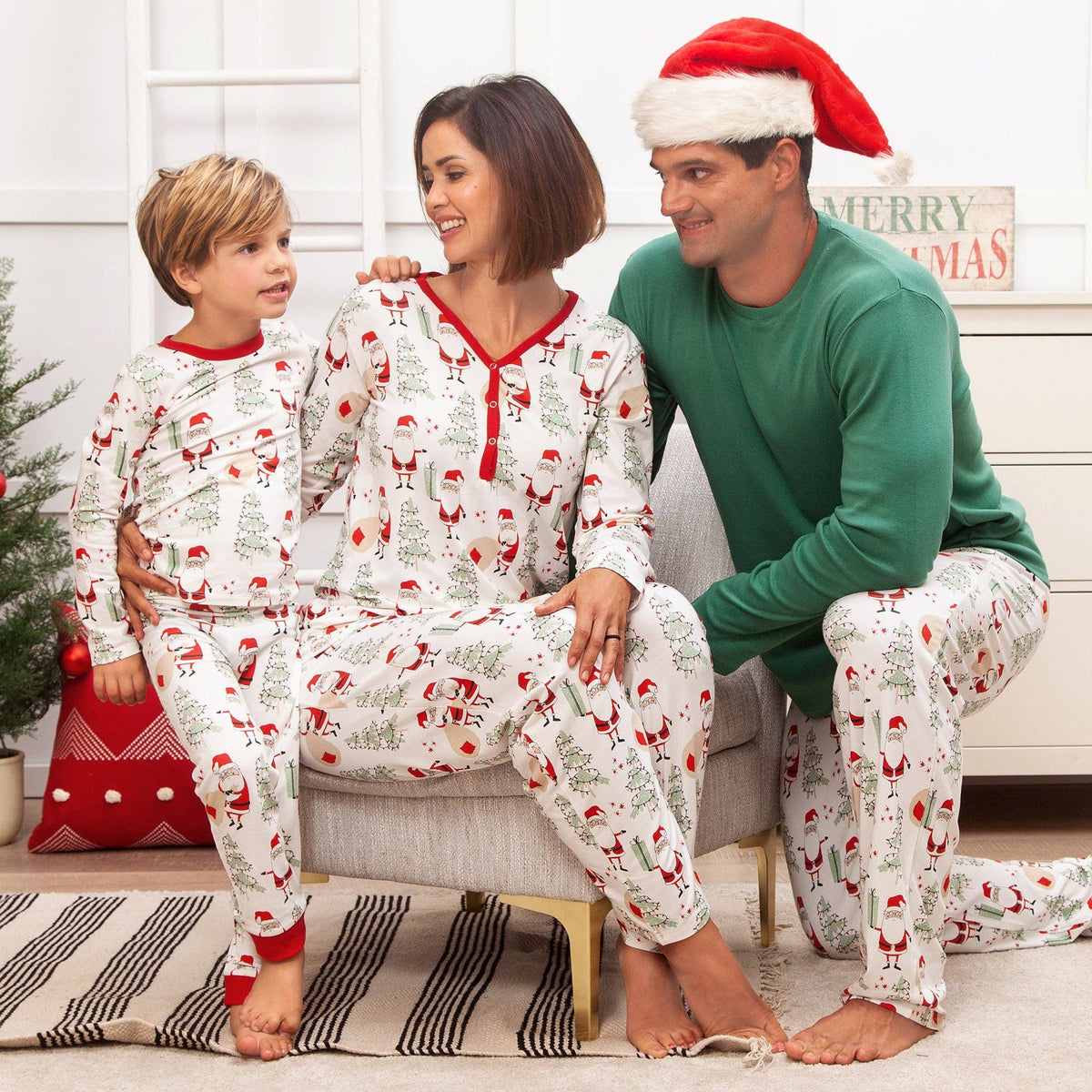 Kids' vintage Santa print long sleeve bamboo Christmas pajama set – view 3