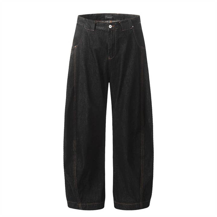 Men's Black Distressed Patchwork Wide-Leg Jeans - view 5