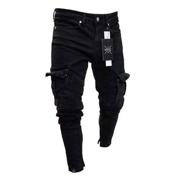 Men's Black Slim-Fit Ripped Zipper Detail Jeans - view 2