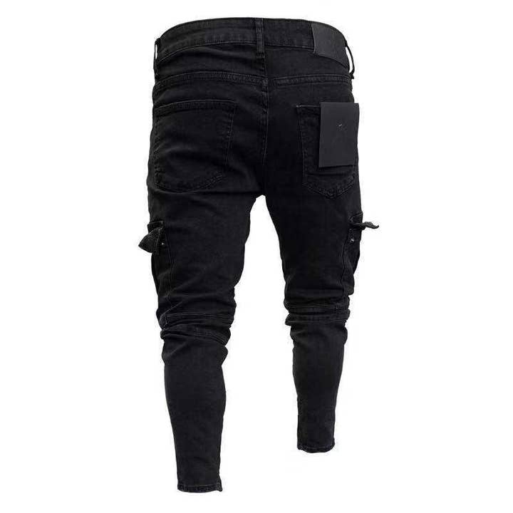 Men's Black Slim-Fit Ripped Zipper Detail Jeans - view 3