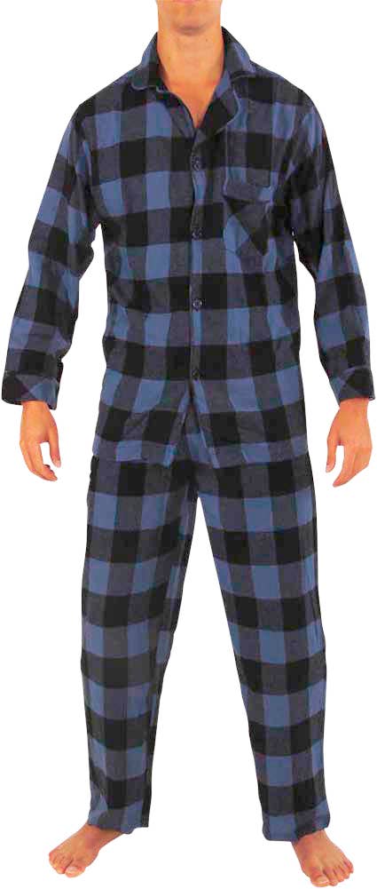 Men's Blue Buffalo Plaid Flannel Pajama Set in blue buffalo plaid – front view