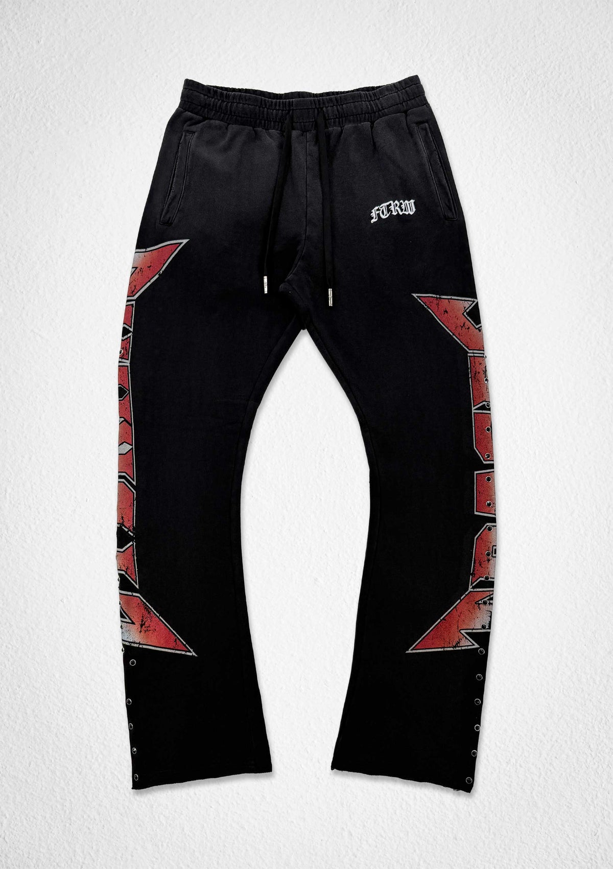 Men's black washed flare joggers with jewel stud detail