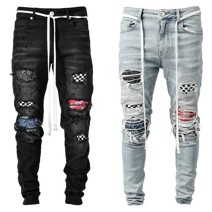 Men's Light Blue Slim-Fit Distressed Denim Jeans - view 3