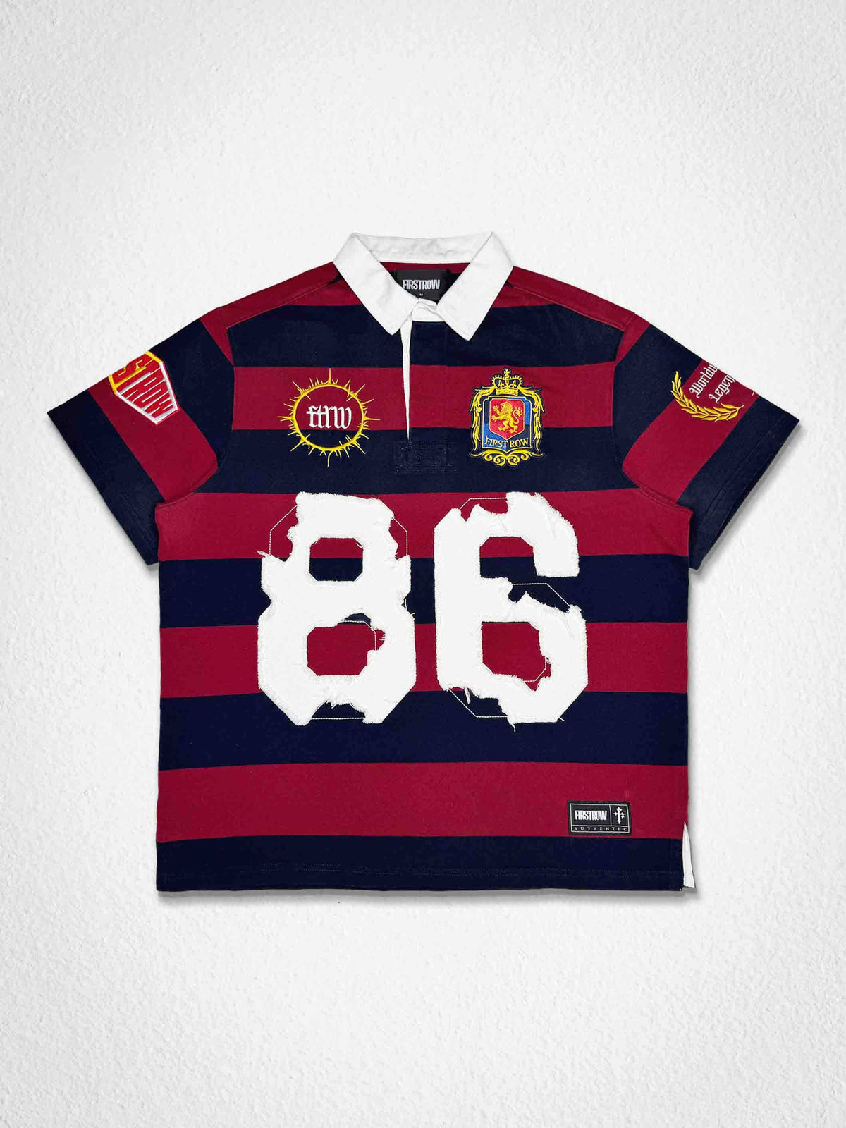 Men's burgundy washed club polo with patch appliqué and embroidery