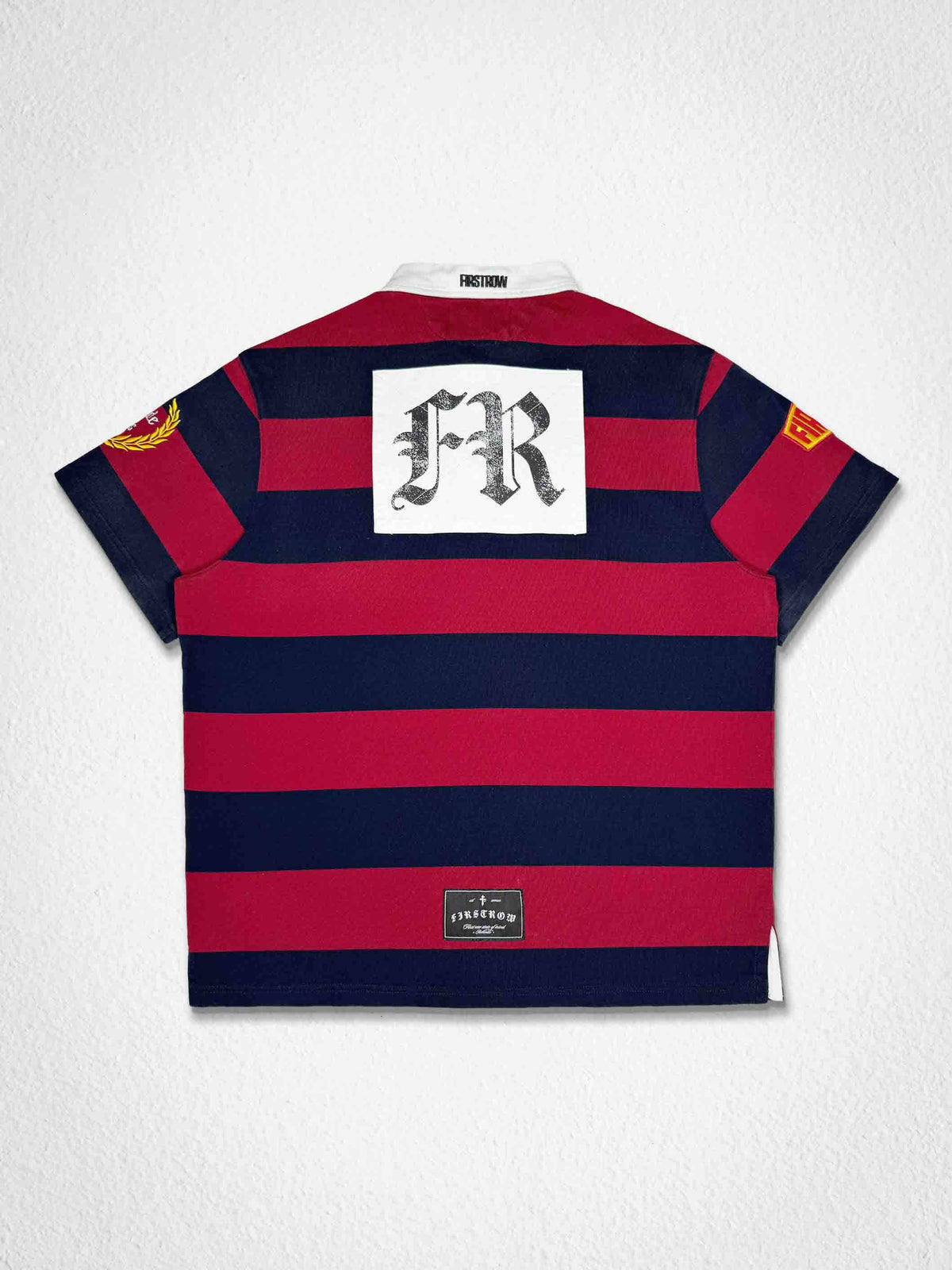 Men's burgundy washed club polo with patch appliqué and embroidery