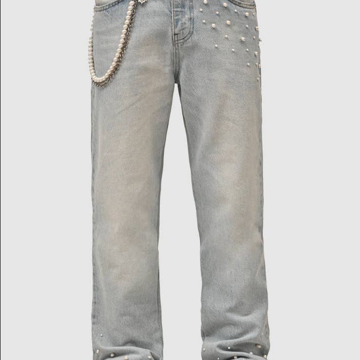 Men's Nostalgic Blue Straight-Leg Stretch Denim Jeans - front view