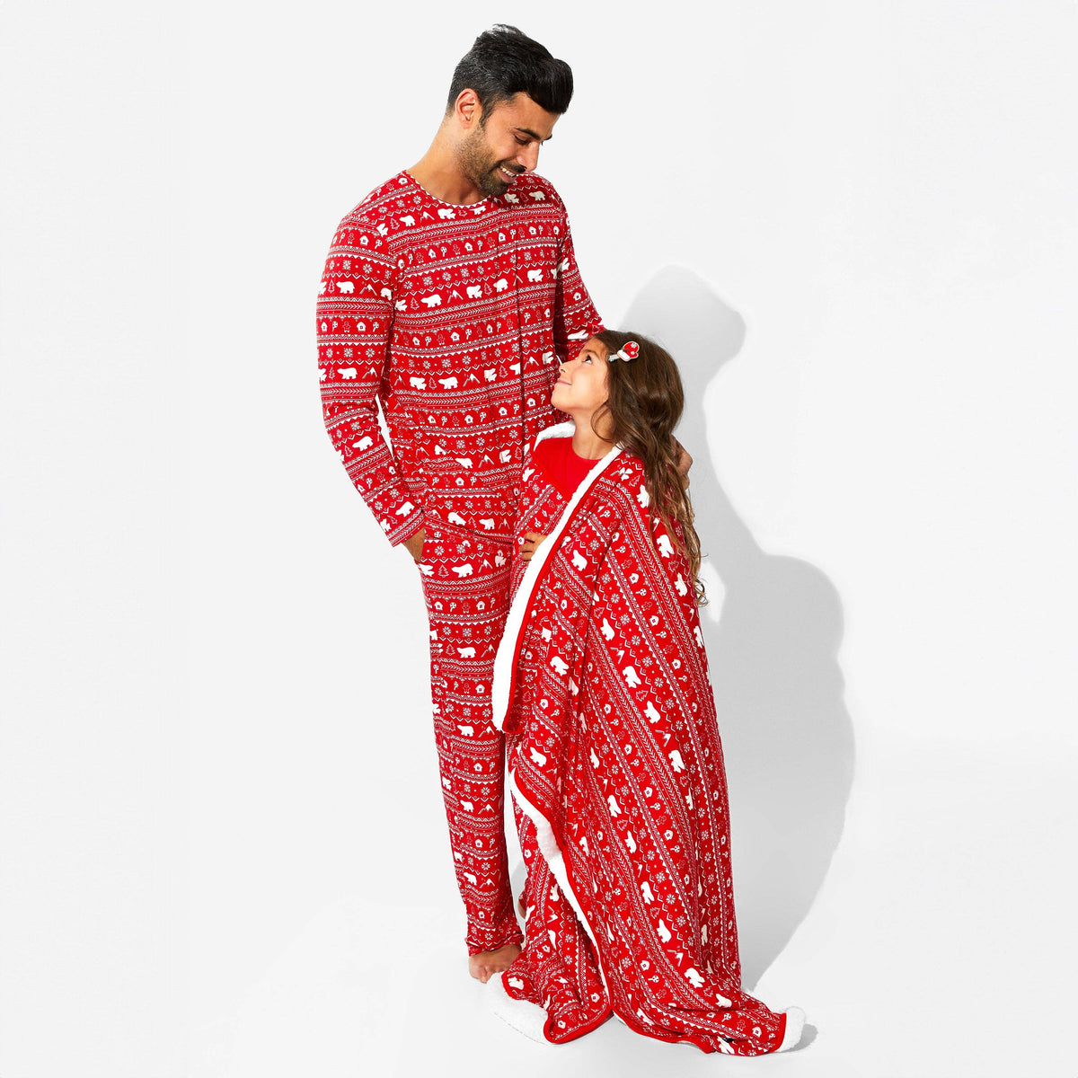 Men's Polar Isle Fair Isle Bamboo Pajama Set in red – detail view