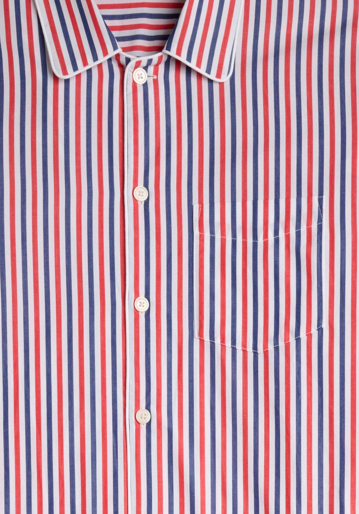 Men's Red & Blue Multistripe Cotton Button-Up Pajama Set in red/blue stripe – styled view