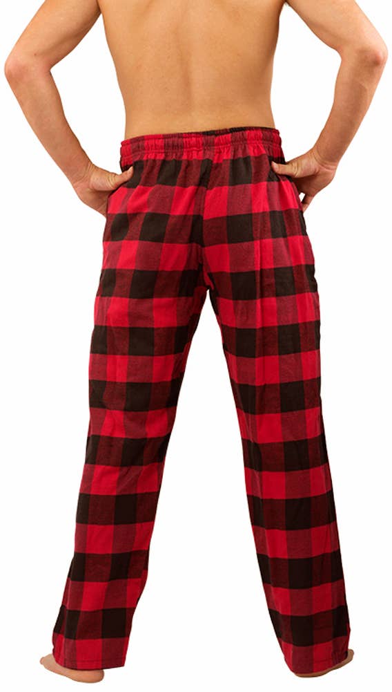 Men's Red Buffalo Plaid Flannel Pajama Pants in red buffalo plaid – detail view