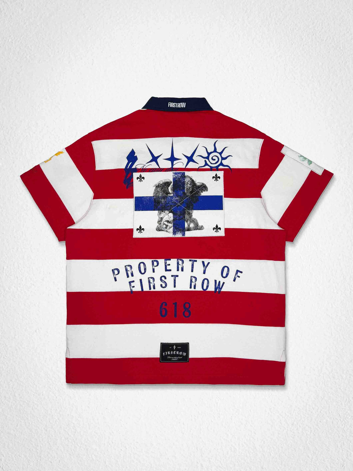 Men's red washed cotton polo with 618 appliqué and patch details