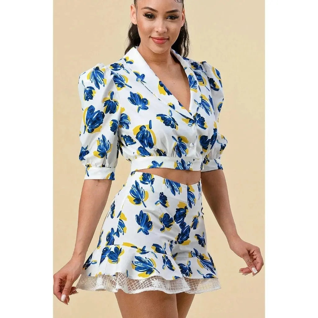 White floral blouse shorts set - Epicplacess