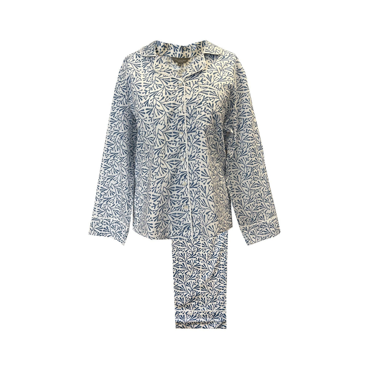 Women's blue bud floral print cotton pajama set – view 2