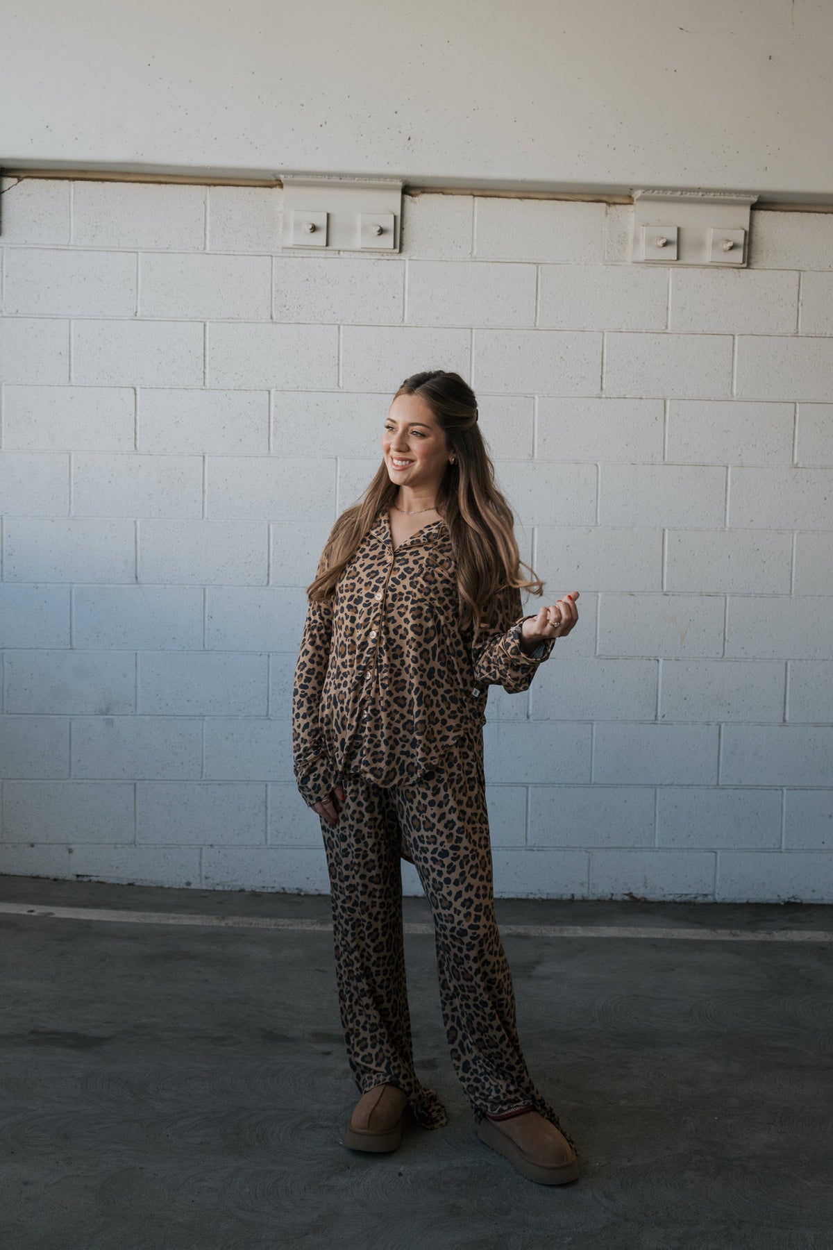 Women's leopard bamboo button-up pajama set – view 4