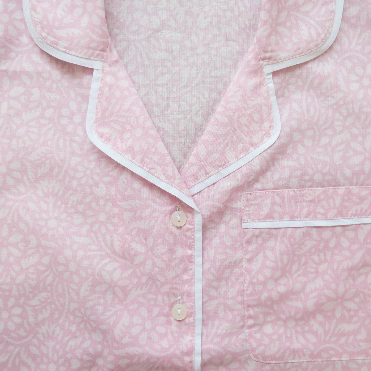 Women's pink marigold floral print cotton pajama set – view 3