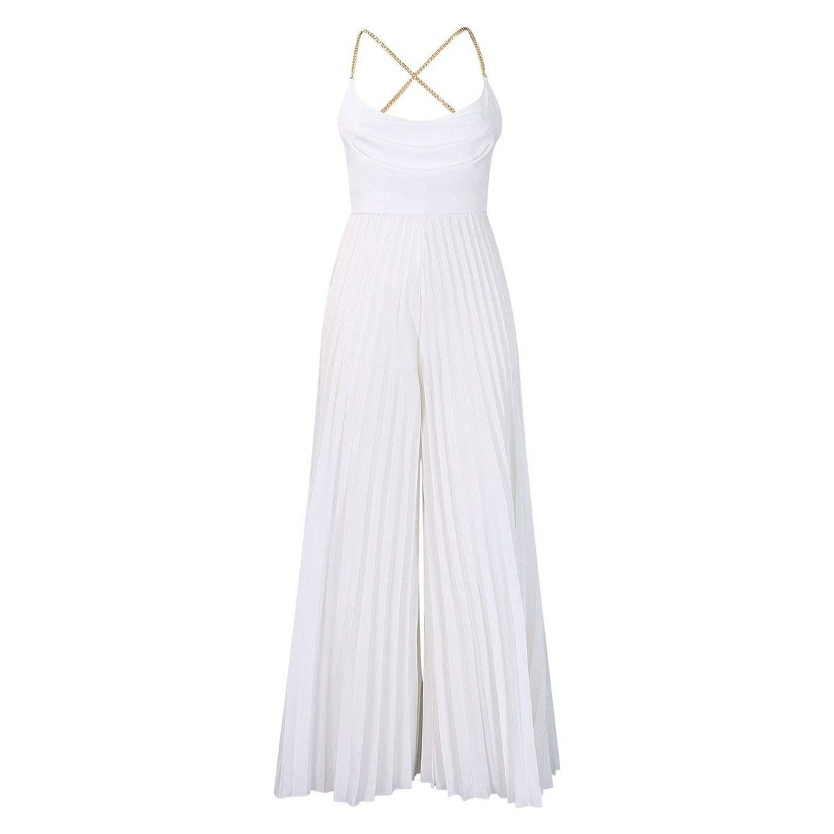 Women's plus size white chain halter backless wide-leg jumpsuit
