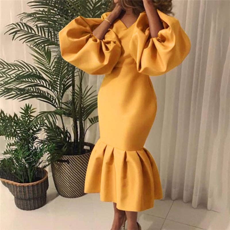 Women's plus size black V-neck bishop sleeve bodycon maxi dress, view 2