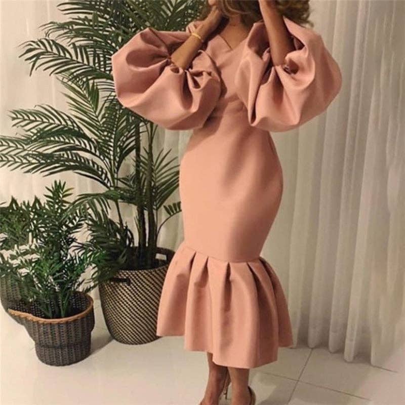 Women's plus size black V-neck bishop sleeve bodycon maxi dress, view 3