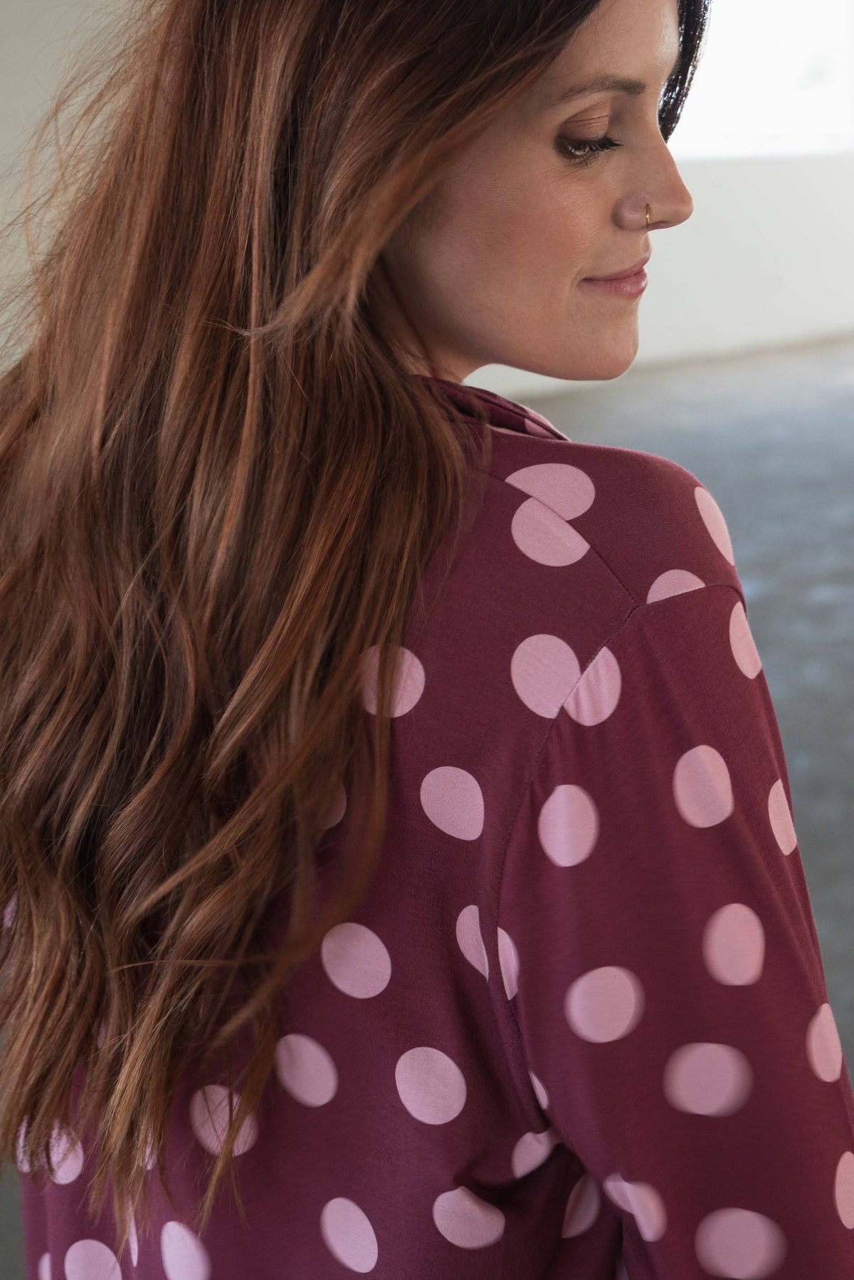 Women's heather rose polka dot bamboo button-up pajama set