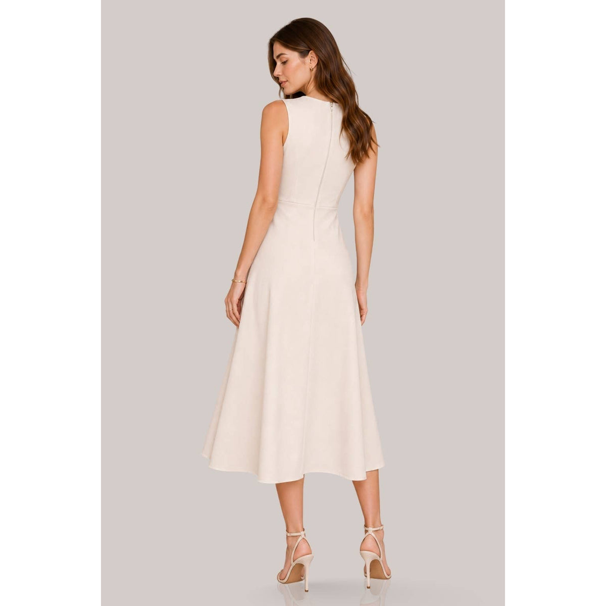Women's ivory asymmetric pleated ruffle cascade midi dress – view 4