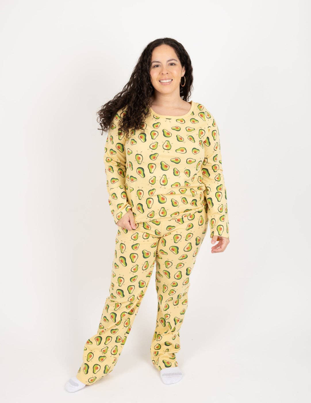 Women's yellow avocado print cotton pajama set