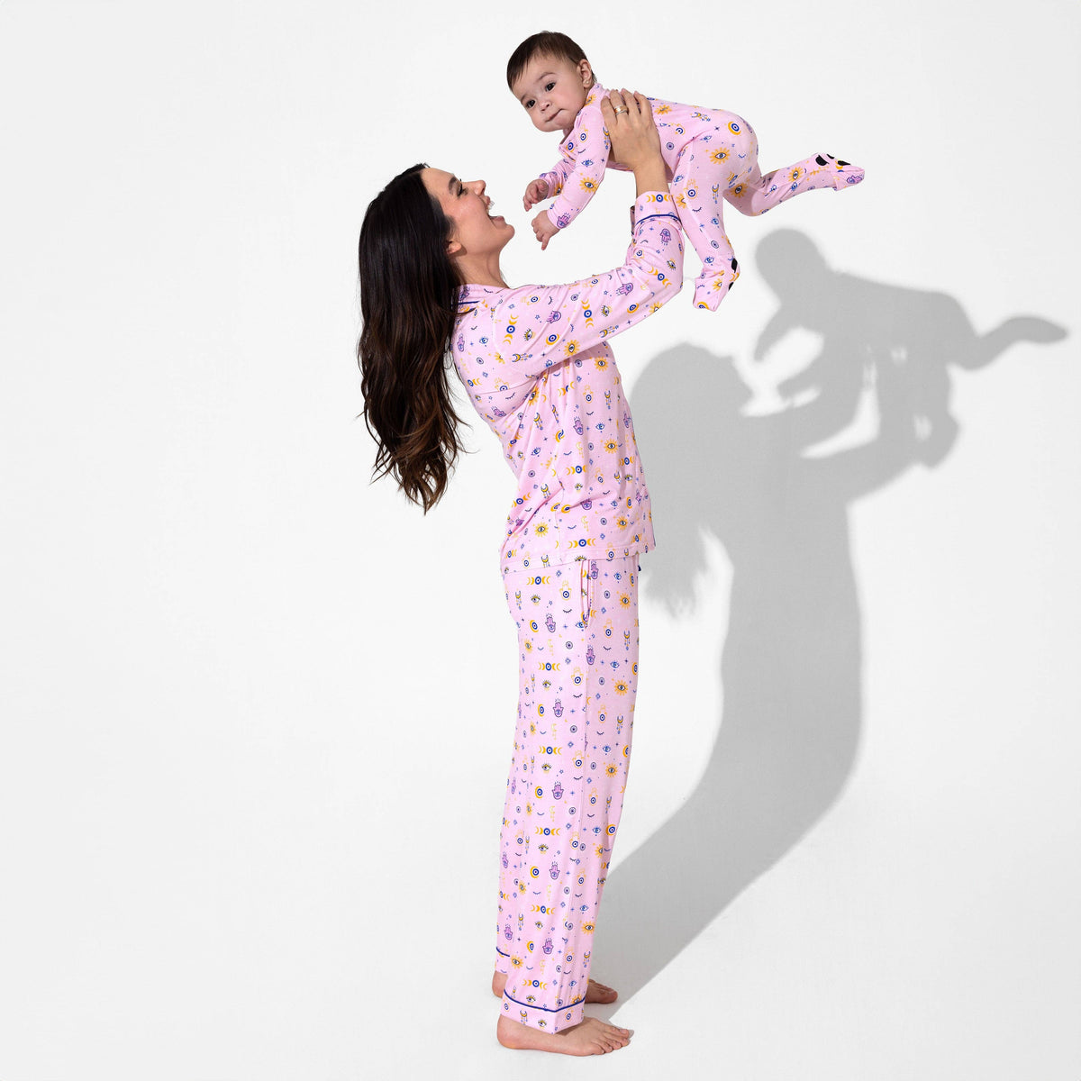 Women's pink eye print bamboo button-up pajama set – view 3