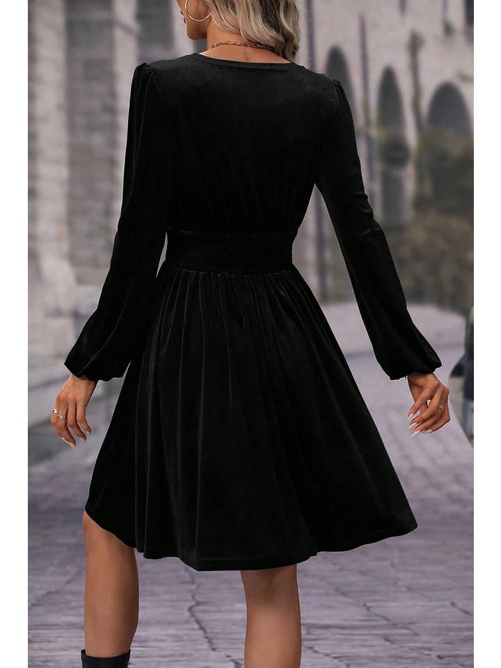 Women's Black Velvet Long-Sleeve Surplice Mini Dress - view 2