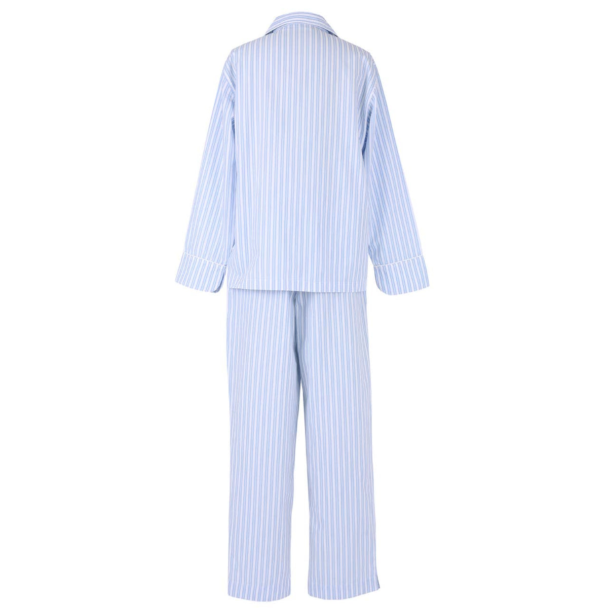 Women's blue stripe cotton poplin button-up pajama set – view 2