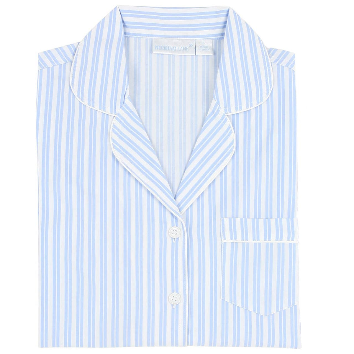 Women's blue stripe cotton poplin button-up pajama set – view 3