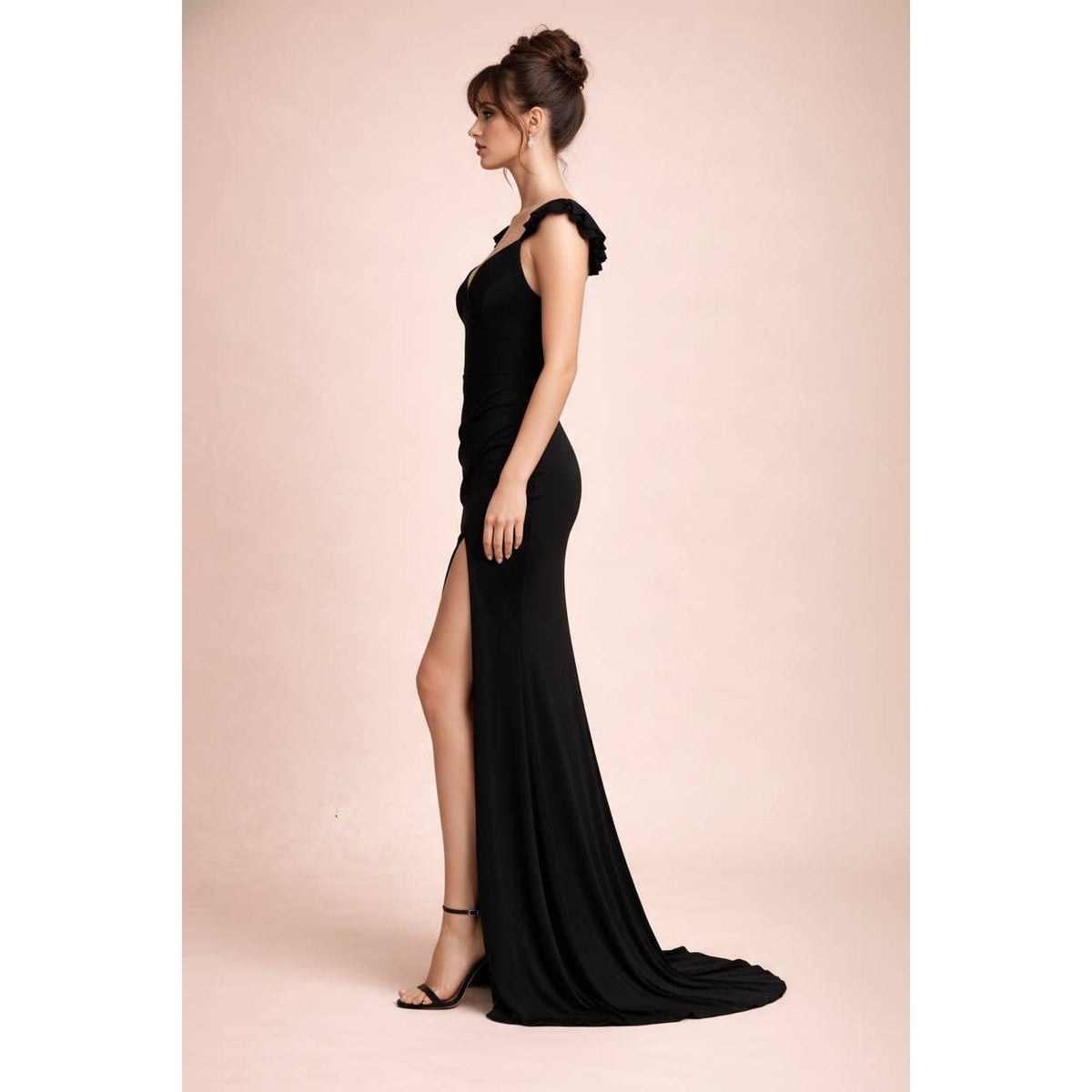 Women's black body-hugging stretch maxi dress – view 2