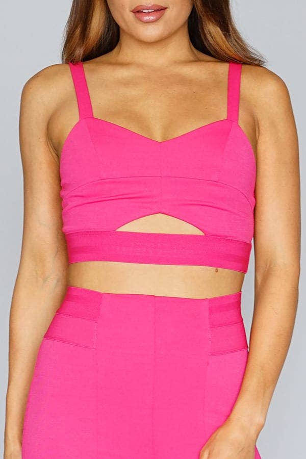 Women's buckle strap cutout top and high-waist leggings two-piece set