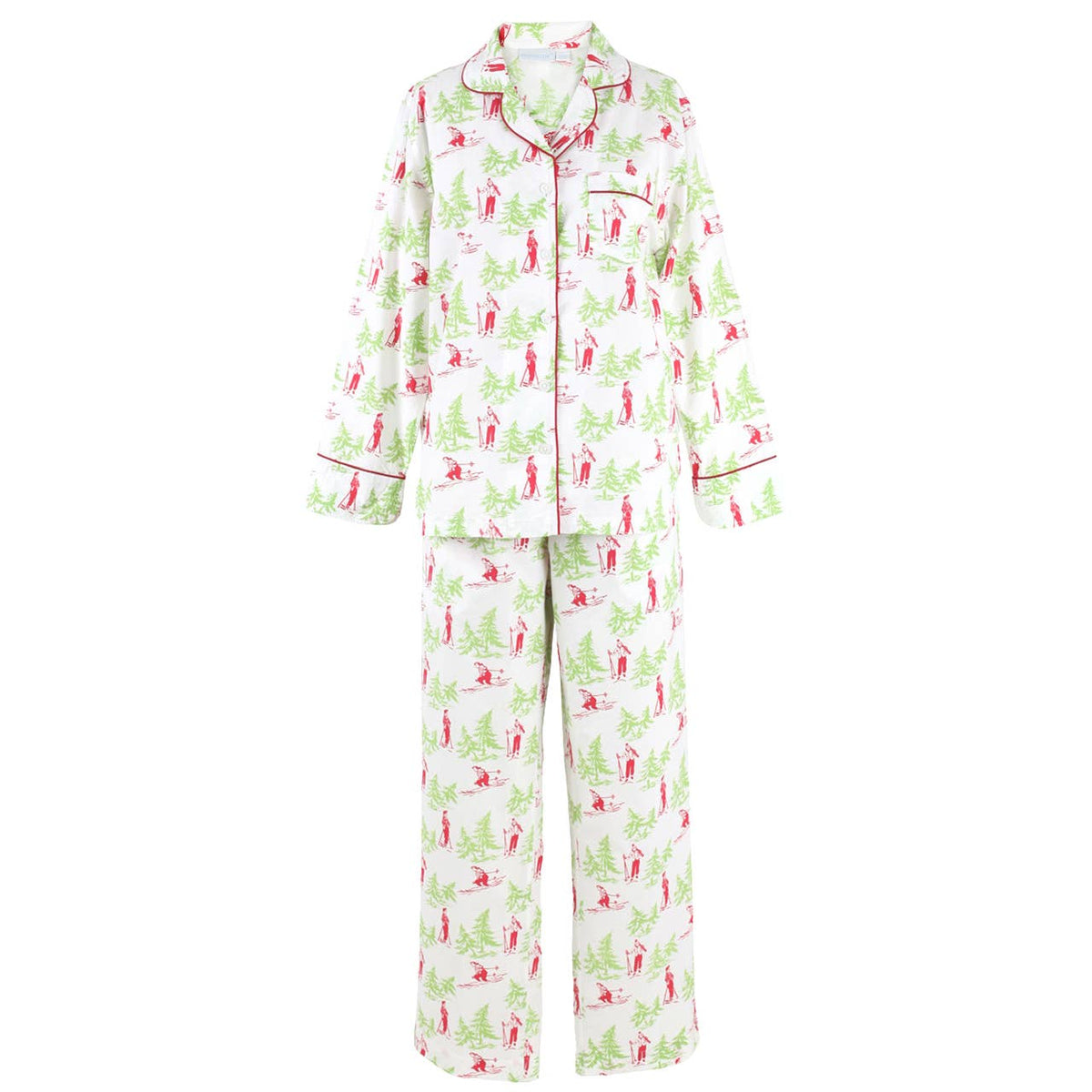 Women's green and red Christmas print cotton poplin pajama set – view 2