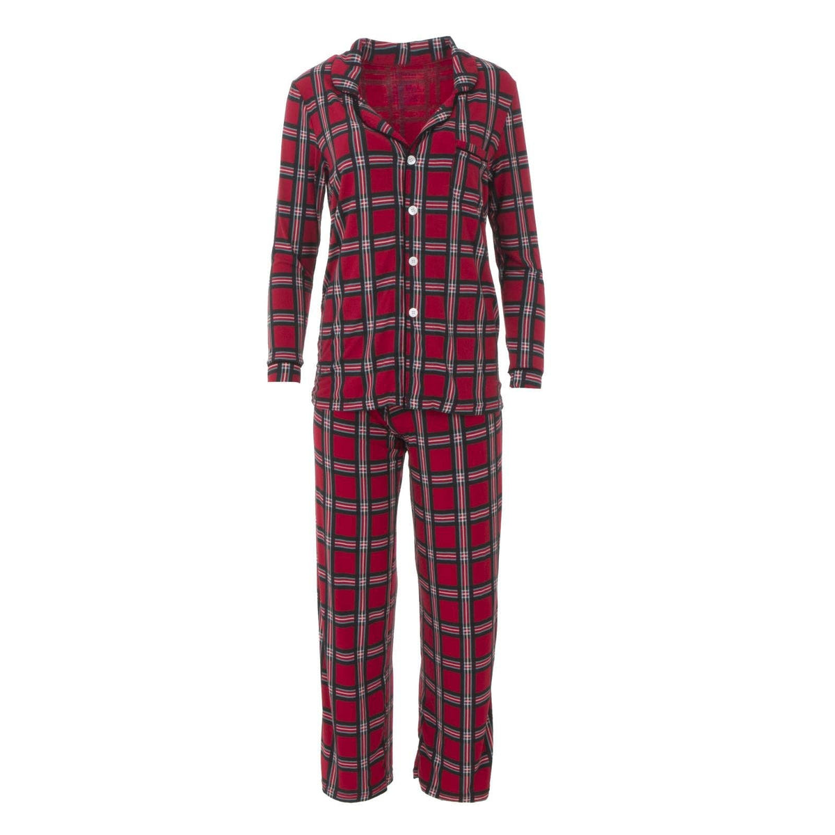 Women's holiday plaid bamboo collared pajama set